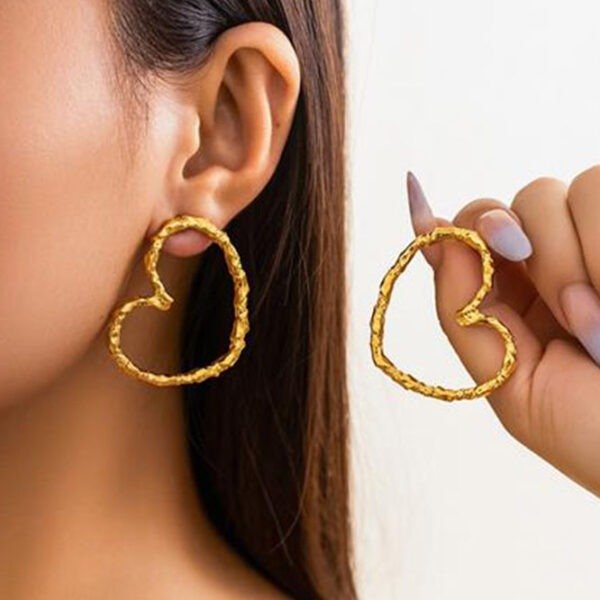 Chic Gold Metal Alloy Love Hoop Earrings YI013