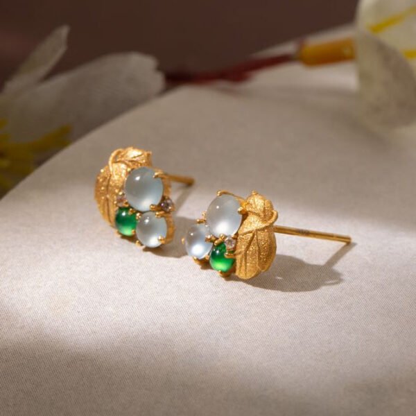 Chic Gold Sterling Silver Overgild Inlaid Ice Species Grape Stud Earrings RA015