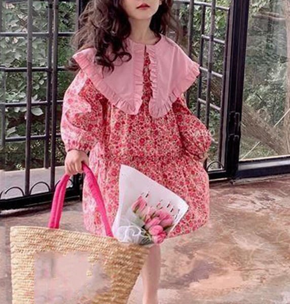 Fine Red Ruffled Patchwork Kids Maxi Dress Fall SS1039