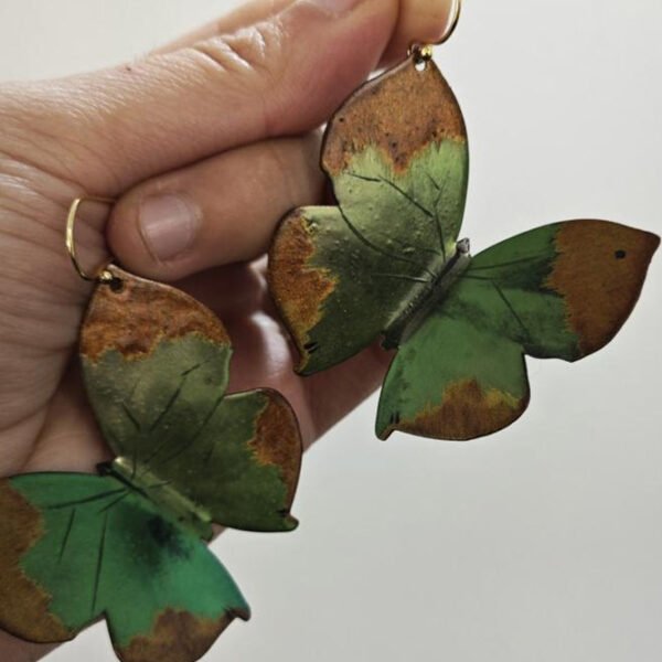 Handmade Green Sterling Silver Overgild Butterfly Drop Earrings QJ053
