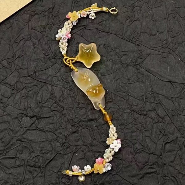 Handmade Weaving Gold Star Little Cats Sweet-Scented Osmanthus Charm Bracelet TX018
