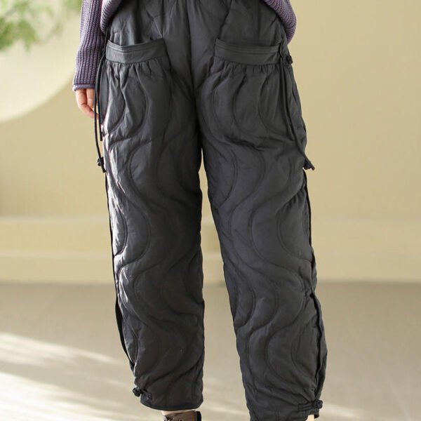 Loose Black Pockets Elastic Waist Thick Warm Pants Winter RK001