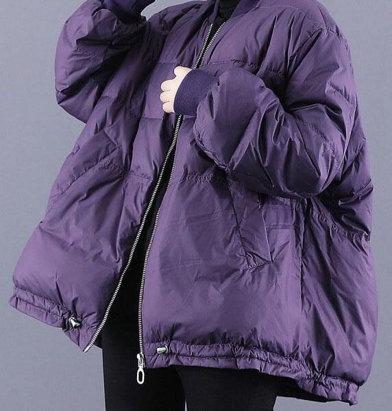 Luxury Purple Zippered Pockets Drawstring Winter Down Coats Long sleeve QS054