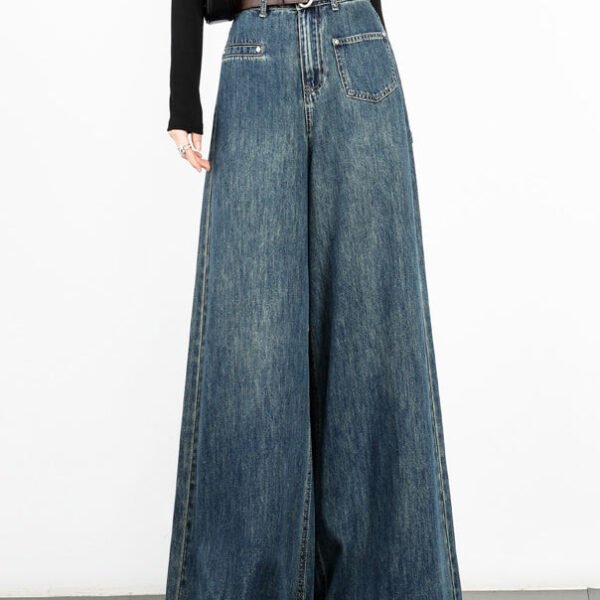 Modern Blue Tasseled High Waist Denim Wide Leg Pants Fall AW1003