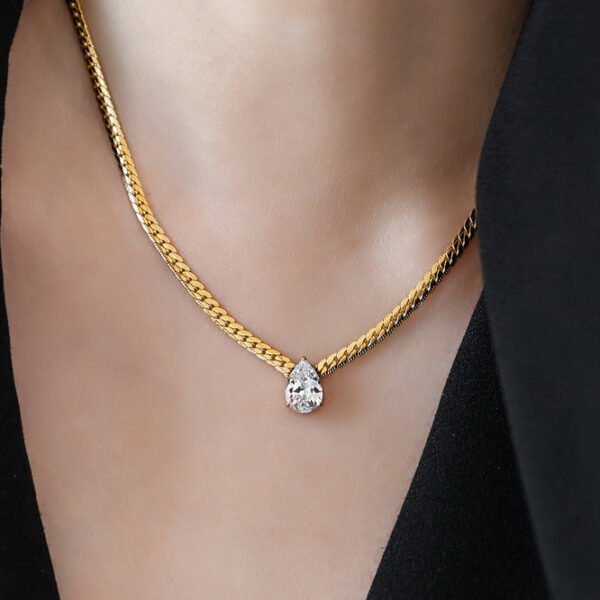 Modern Gold Copper Overgild 14K Gold Zircon Water Drop Pendant Necklace YI039