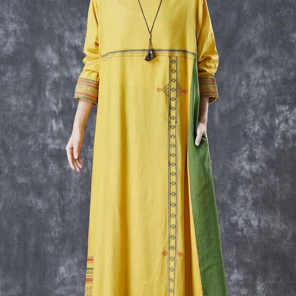 Patchwork Linen Maxi Dresses Spring