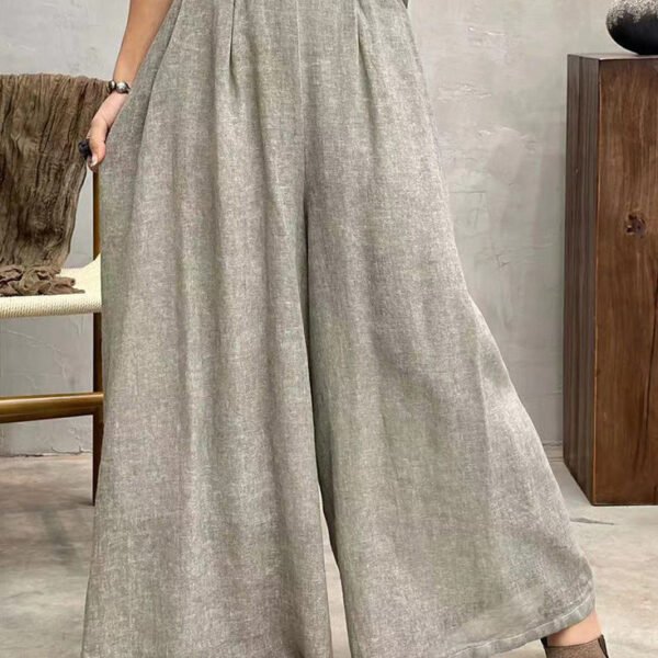 New Light Grey Pockets Elastic Waist Cotton Crop Pants Summer AU1063