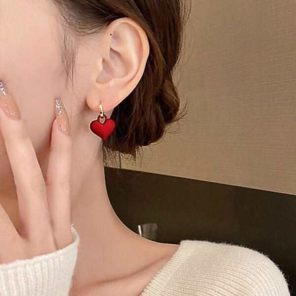 Original Design Red Sterling Silver Alloy Dull Polish Love Hoop Earrings WQ024
