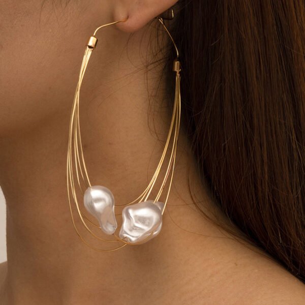 Oversize Gold Multi Layer Metal Pearl Drop Earrings YI005