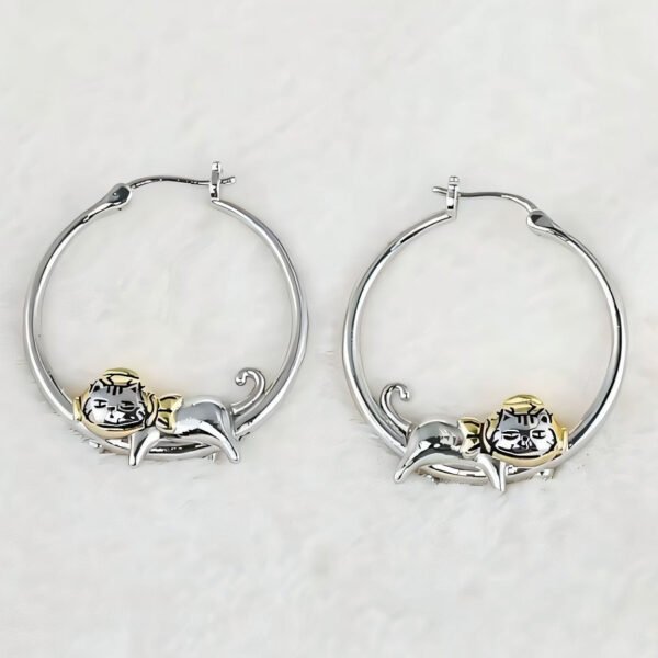 Unique Silk Copper Little Cats Hoop Earrings YA013