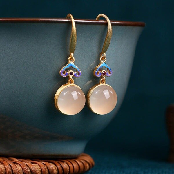 Vintage Colorblock Copper Overgild Gem Stone Drop Earrings QI065