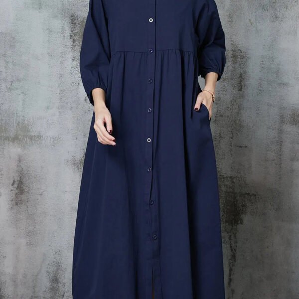 Women Navy Oversized Cotton Maxi Dresses Summer JK1007