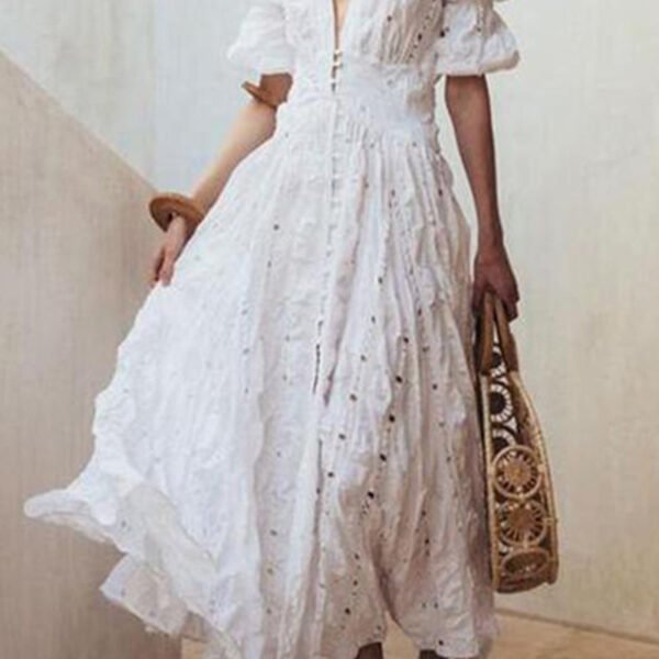 Elegant Solid Lace V Neck Waist Skirt Dresses
